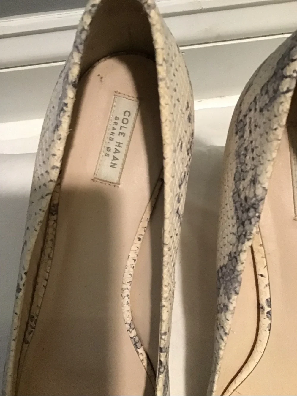 Cole Haan Grand OS Beige Snake-Print Pointed Toe Heels 3” Sz 10B